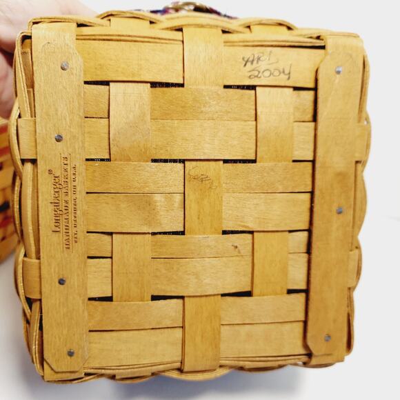 Lot Of 2 Square Longaberger Baskets w/ Handles Liners Tie On Bee Fire Memories - Picture 12 of 16